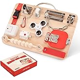 Wooden Busy Board for Toddlers -Montessori Educational Fidget Toys - Sensory Toys for Autism - Activity Board for Kids Baby B