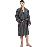 FashGudim Mens Buffalo Plaid Cotton Robe Lightweight Bathrobe Shawl Collar Kimono Sleepwear Loungewear House Robes