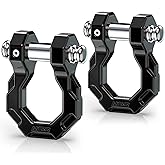 MZS 3/4" D Ring Shackles, 80,000 lbs (40T) Maximum Break Strength Shackles with 7/8" Screw Pin Use with Tow Strap Winch for Off-Road Truck ATV UTV SUV Recovery Towing Black (Pack of 2)