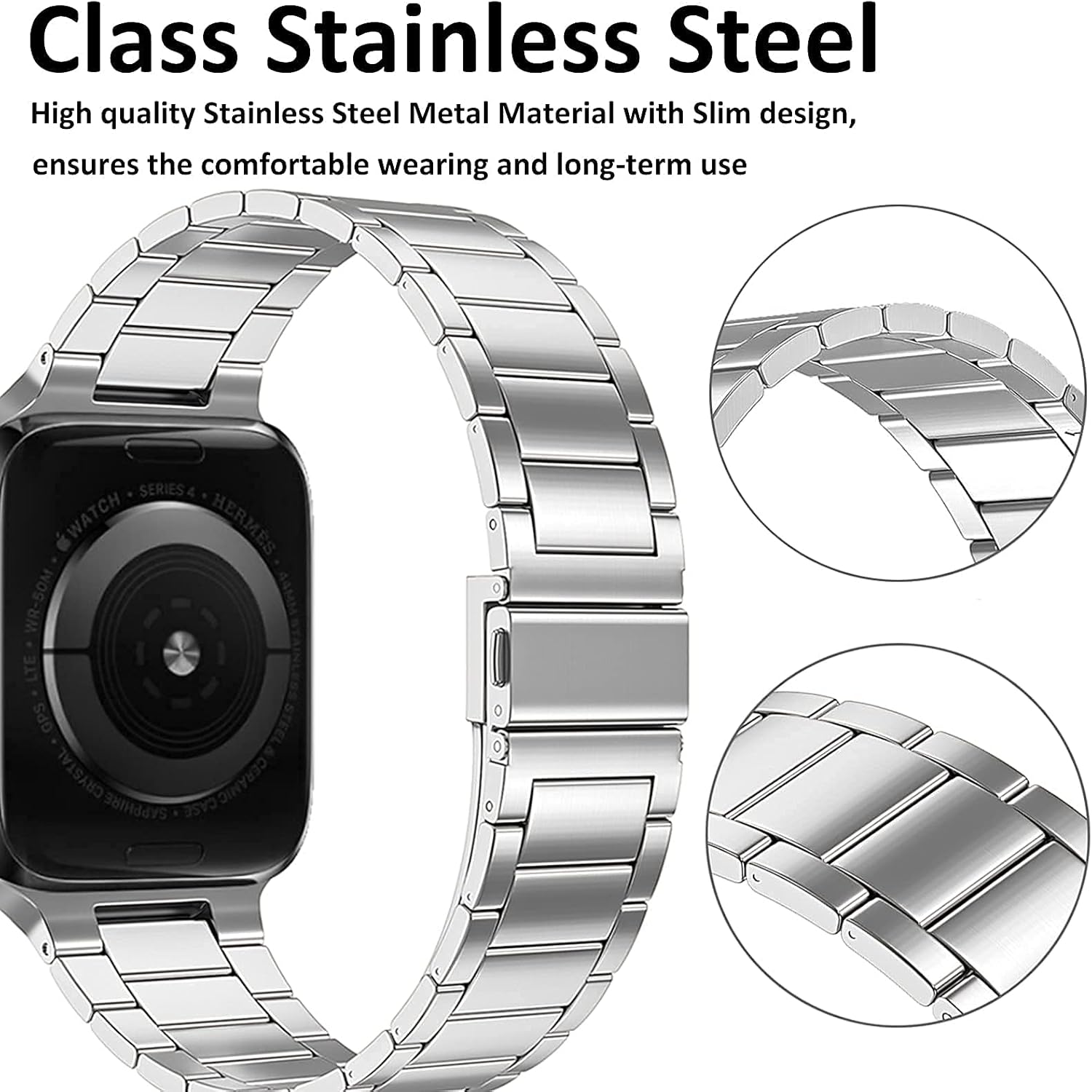 Miimall Metal Strap for Apple Watch Series 10 46mm, Ultra 2/Ultra 49mm, Series 9/8/7 45mm, Series SE/6/5/4 44mm - Image 3