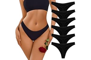 Ekouaer Womens Thongs Invisible Panties No Show Seamless Low Waist Breathable G-String Cotton Thongs 6 Pack
