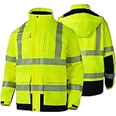 FONIRRA Hi Vis Safety Jackets for Men Waterproof ANSI Class 3,Graphene Heated Reflective Bomber Work Jacket with Fleece Liner