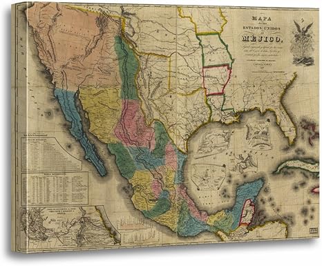 Amazon Com Torass Canvas Wall Art Print Old Map Of The United Mexico 1847 Mexican Artwork For Home Decor 12 X 16 Posters Prints