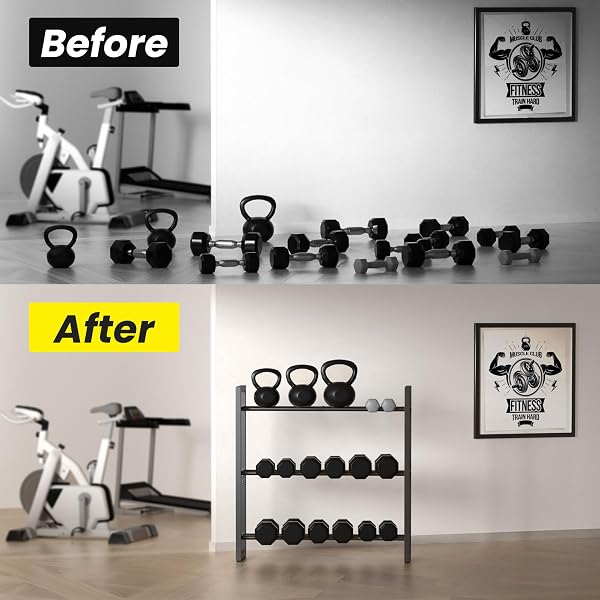 3 TIER DUMBBELL RACK, WEIGHT RACK FOR HOME GYM, 390 LB CAPACITY