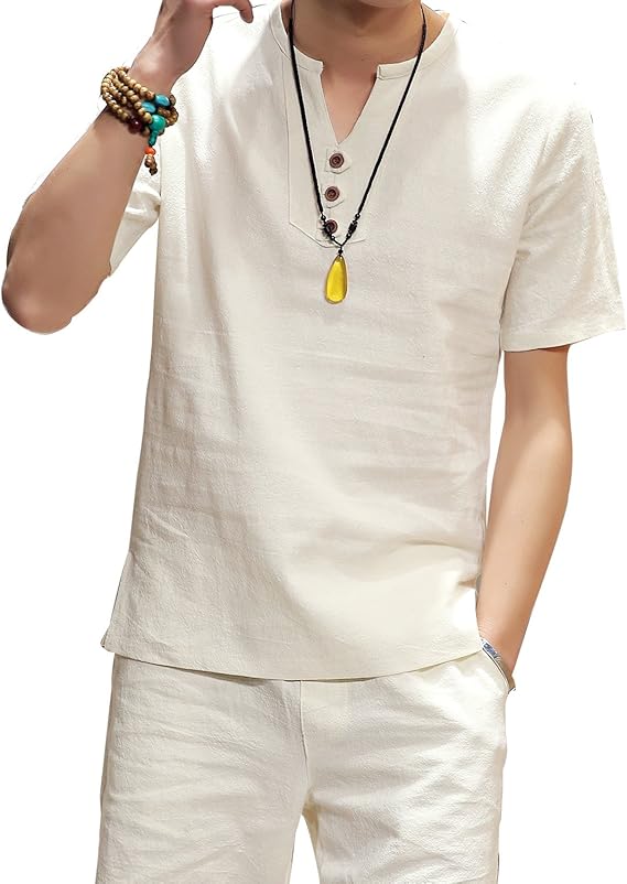 Amazon Co Jp Yoho ヨーホー 麻 Vネック Tシャツ メンズ 半袖 無地 おしゃれ カットソー シャツ 半袖tシャツ メンズファッション 4xl 日本サイズ3l相当 ベージュ 服 ファッション小物