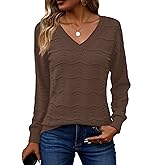 Zeagoo Womens Sweaters Fall Casual Long Sleeve V Neck Shirts Lightweight Crochet Ribbed Knit Pullover Tops Outfits