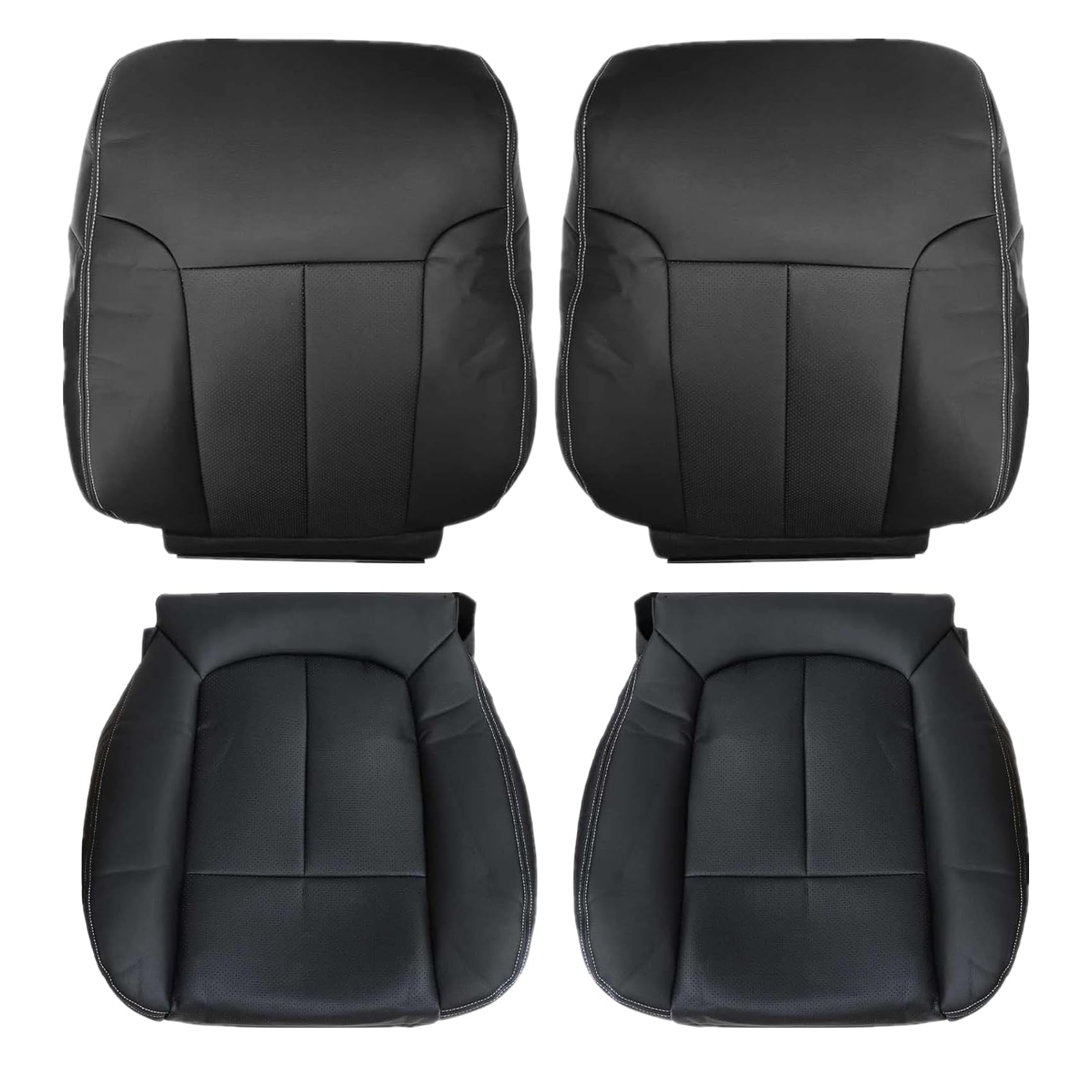 Photo 1 of Priprilod Perforated Leather Black Driver & Passenger Side Bottom Replacement Seat Cover & Top Lean Back Cover Compatible with Ford F150 Lariat 2009 2010 2011 2012 2013 2014