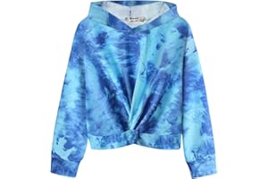Hopeac Girls Hoodie Sweatshirt Tie Dye Twist Front Casual Loose Long Sleeve Cute Clothes Crop Top Pullover
