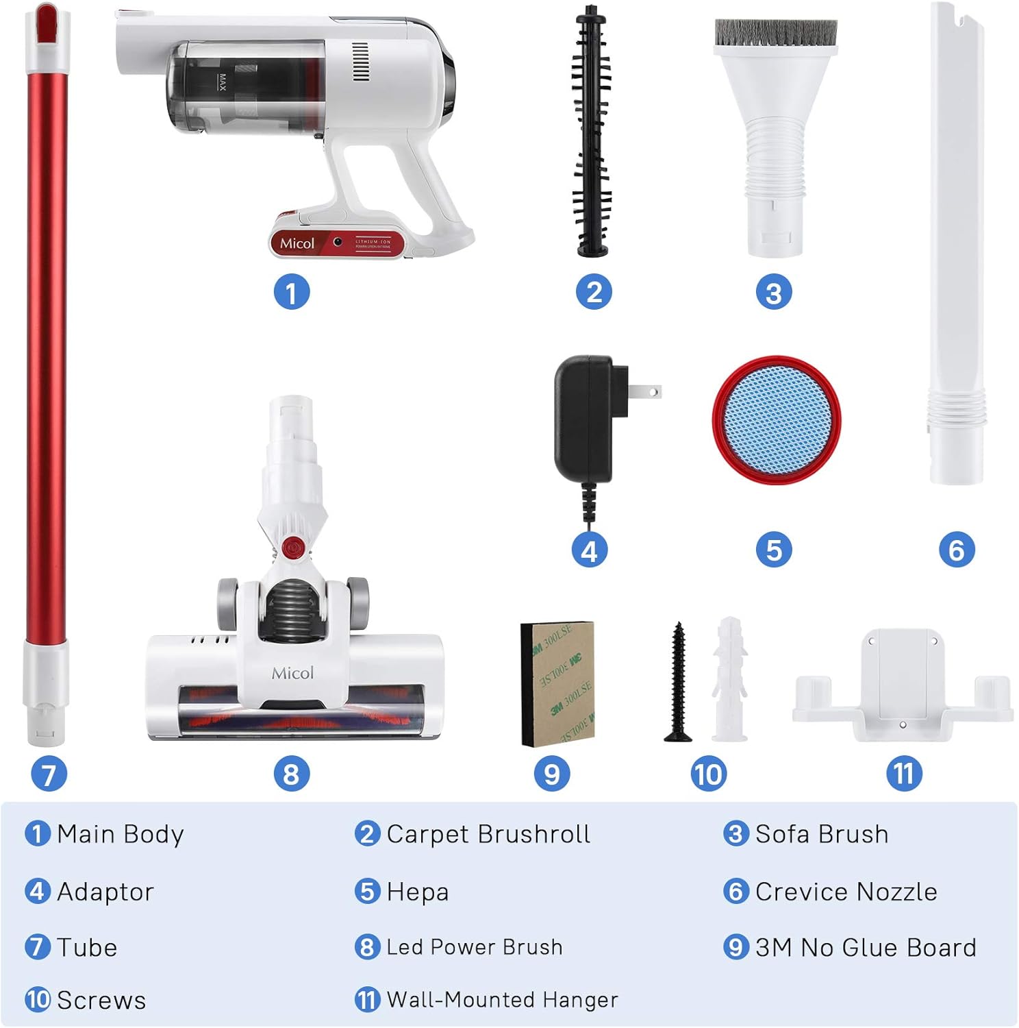 Micol Cordless Vacuum Cleaner, 20Kpa 4 in 1 3 Power Modes Stick Vacuum with Brushless Motor Up to 35 Mins Max Runtime Detachable Battery for Home Hard Floor Carpet Pet Hair-007 -