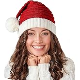 Santa Hat Christmas Hat for Adults Kids/Baby, Red Knitted Beanie Hats with Pompom, Unisex Xmas Holiday Hats with Gift Bag