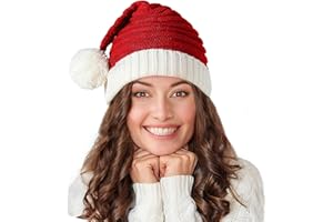 STSAIL Santa Hat Christmas Hat for Adults Kids/Baby, Red Knitted Beanie Hats with Pompom, Unisex Xmas Holiday Hats with Gift Bag