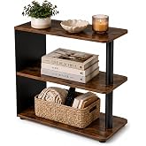 ZEXVIDA 3-Tier Narrow End Table, Industrial Slim Side Table, Rustic Brown | Mid-Century Slim End Table for Small Spaces, Modern Industrial Couch Table,Compact Nightstand for Living Room,Bedroom