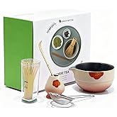Matcha Whisk Set Ceramic Matcha Set Includes Matcha Bowl with Spout Bamboo Whisk with Ceramic Holder Bamboo Scoop and Sifter 5 PCS Japanese Tea Set for Ceremony Gift for Matcha Lovers (Pink)