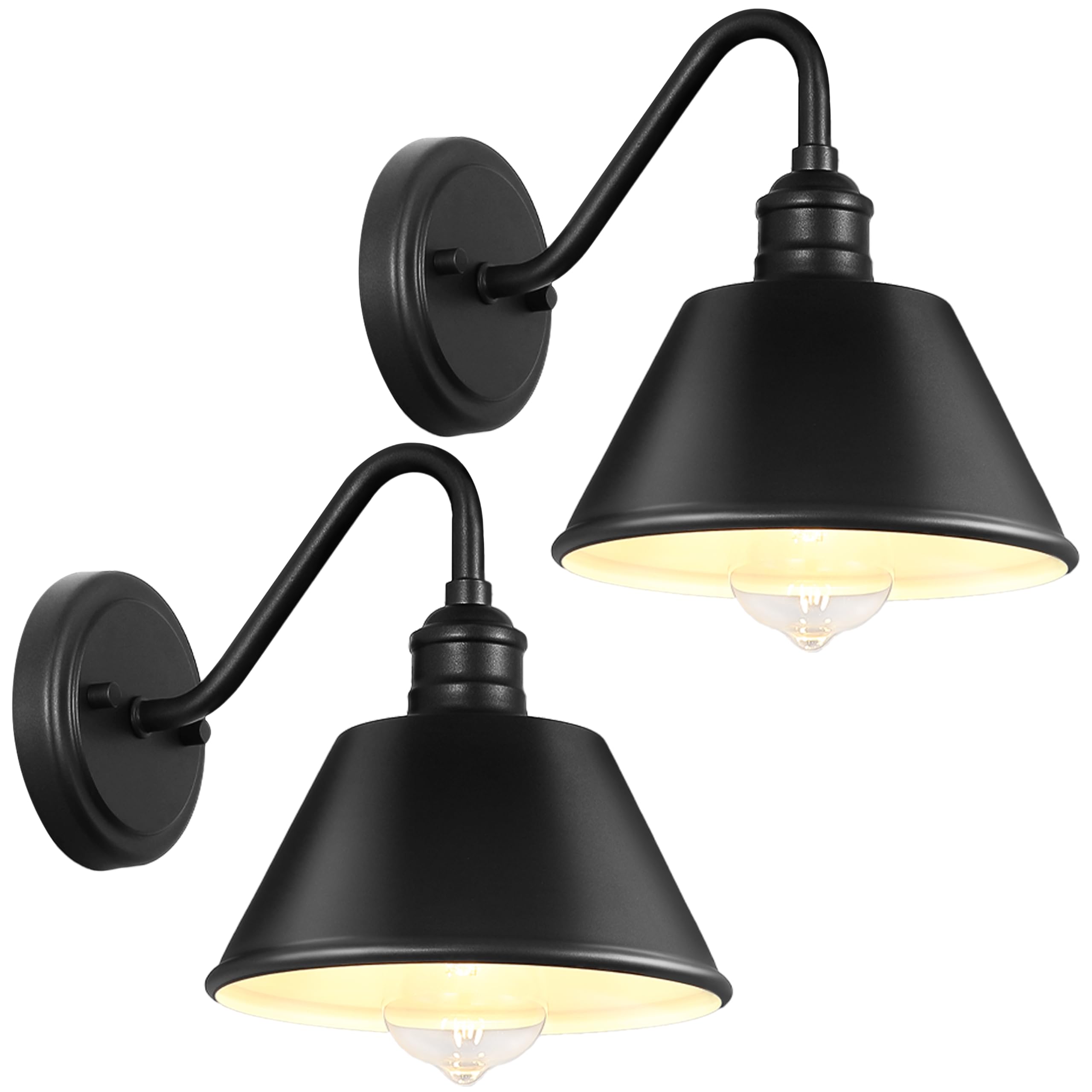 Photo 1 of 2-Pack Gooseneck Outdoor Barn Light Fixtures, 8 inch Outdoor Wall Sconces, Farmhouse Barn Light for Porch, Matte Black Exterior Wall Mount Lights, Anti-Rust, Garage, Patio, E26 Base, Hardwired