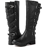 GLOBALWIN Women's Quilted Knee High Fashion Boots Strappy Boots For Women