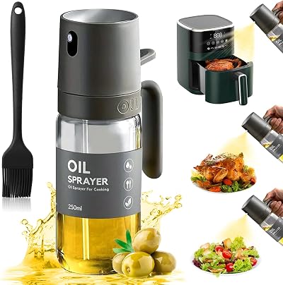 Fuwnvuwn 250ml Olive Oil Spray Bottle with Brush for Cooking & BBQ