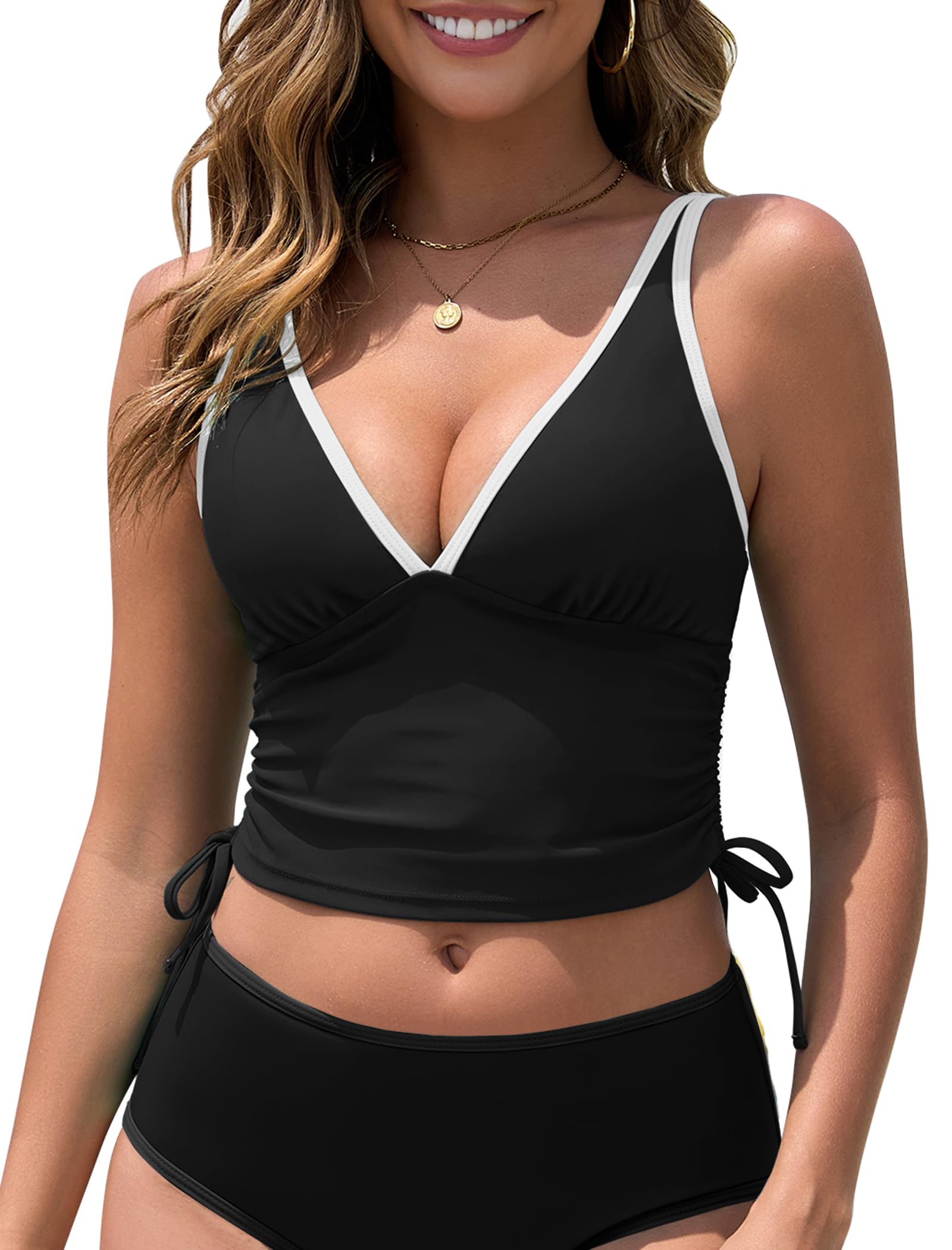 Condition photo showing New/Like New for zaful tankini tops for women cropped v neck swim top tummy control bathing suit top 2026 drawstring