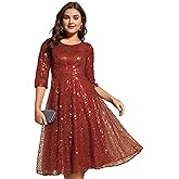 Ever-Pretty Women's Sequin Cocktail Party Dress Empire Waist A Line Plus Size Midi Formal Wedding Guest Dresses