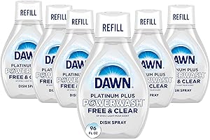 Dawn Free & Clear Powerwash Dish Spray, Dish Soap, Pear Scent Refill, 16 Fl oz (6 Pack)