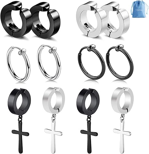 Amazon フェイク ピアス 十字架 12個セット イヤーカフ メンズ ジカルステンレス製 金属アレルギー対応 イヤリング メンズ アクセサリー ユニセックス ブラック シルバー 収納袋付き 片耳 両耳用 Umiwe ピアス 通販
