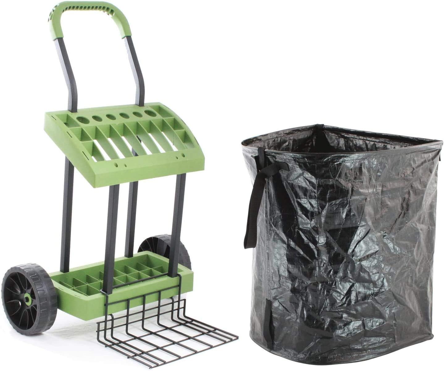 Lawn-Care Tool Box On Wheels with Leaf Collection Bag | Never Flat Tires & 120 Lb. Capacity Lift Plate | Mobile Yard Raking Project Organizer Caddy Cart | Made in USA by Vertex | Model SD590