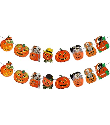 Beistle 2 Striscioni Decorativi Vintage Per Halloween - Icone Classiche, 20,3 Cm X 1,8 M Ciascuno, Colori Nero/Arancione/Bianco/Verde/Giallo