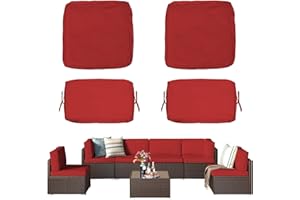 YQNUCO Patio Cushion Covers Replacement, Outdoor Cushion Covers for Patio Furniture Waterproof with Zipper, Washable Wicker Rattan Sectional Sofa Couch Chair Cover Set with Ties (Red, 4 PCS)