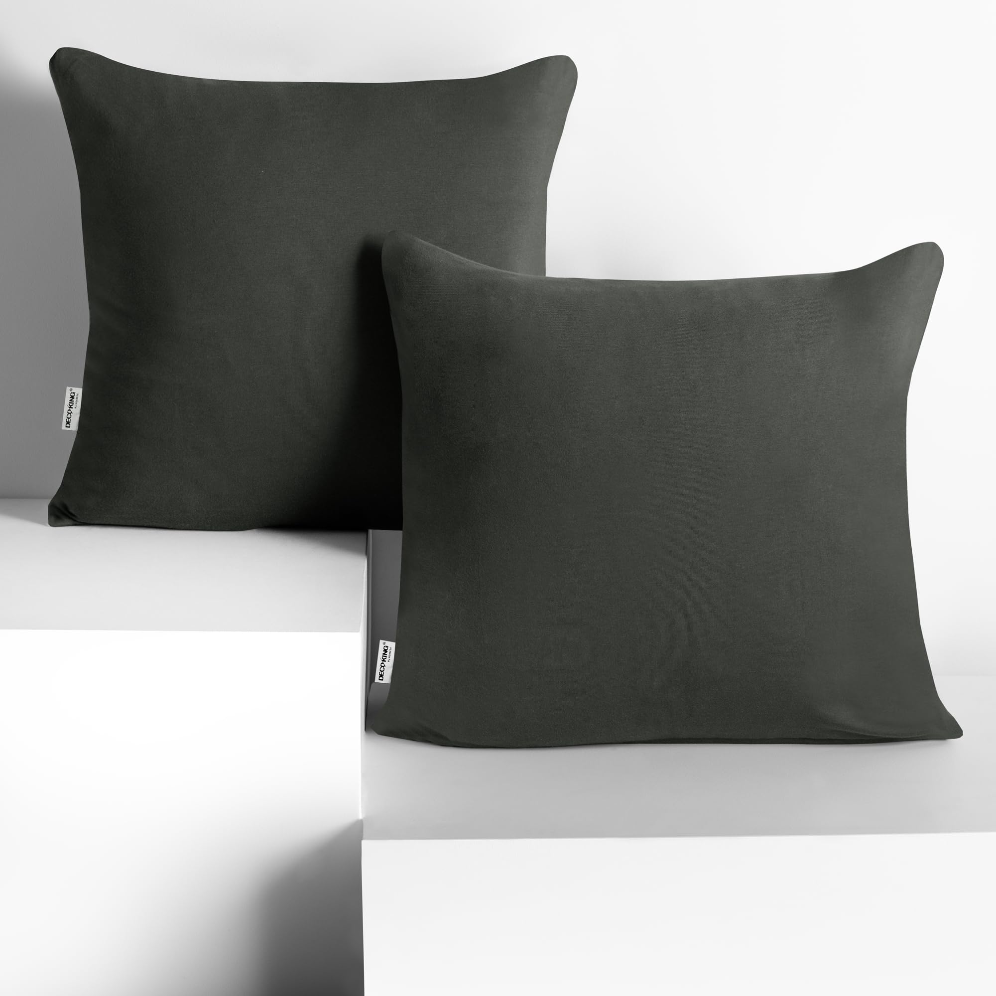 DecoKing 2 Pillowcases 50 x 50 cm Jersey 100% Combed Cotton Zip Graphite Amber