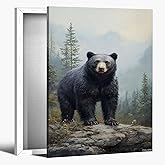 Nature Forest Bear Canvas Wall Art Wild Animals Painting Picture Wall Decor Black Bear in the Mountain Posters Print Artwork Modern Home Decoration Wooden Frame 8x10inch