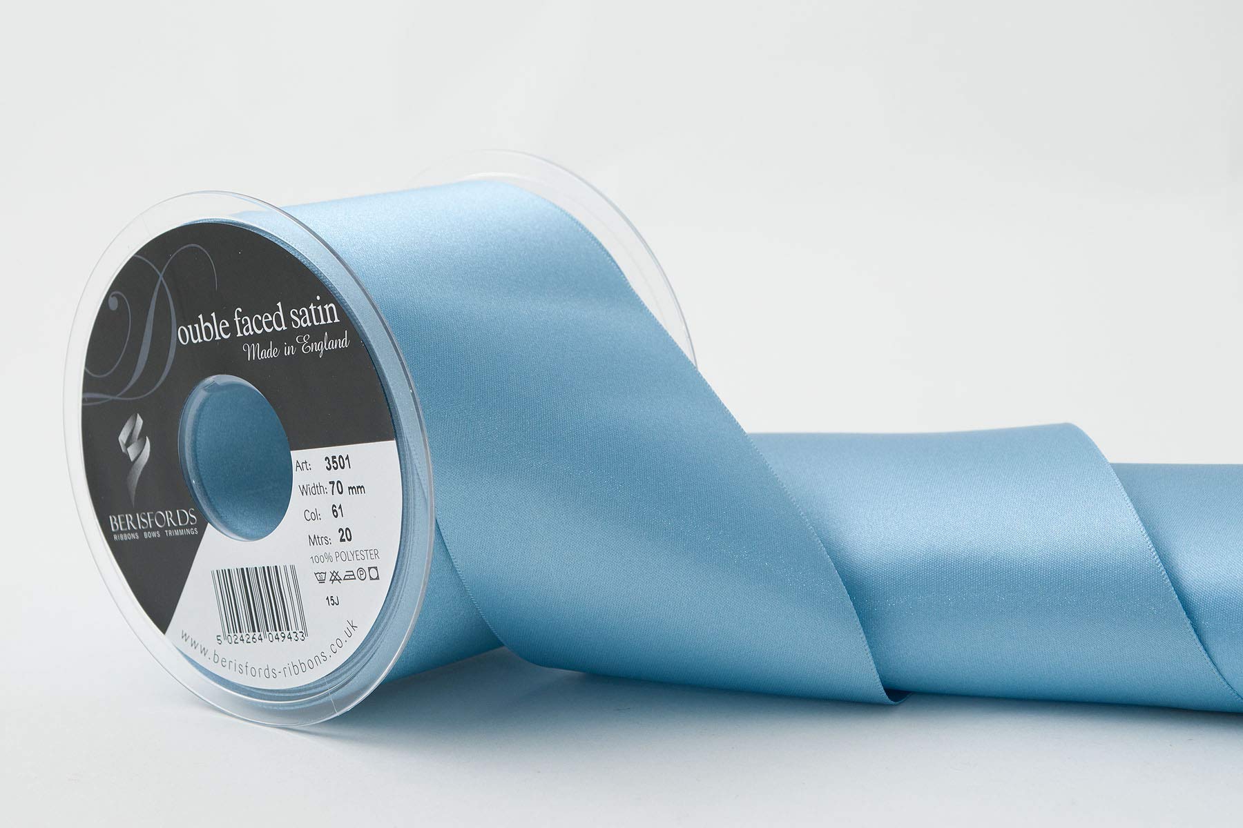 Berisfords Double Faced Satin Ribbon, Dusky Blue, 70 mm Width, 20 metre Length