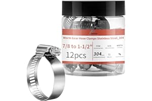 AKIHISA 12 Pack 7/8'' - 1 1/2'' Worm Gear Hose Clamps, Adjustable Range 21-38mm 304 Stainless Steel Fuel Line Hose Clamps for Pipe, Plumbing, Automotive And Mechanical Application