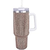 Cupcupmore 40 oz Copper Bling Rhinestone Stainless Steel Sippy Tumbler Glitter Vacuum Insulated Water Bottle with Straw & Lid &Handle,Sparkle Car Cup Holder,Keeps Cold 12 Hours Drinks,Coffee