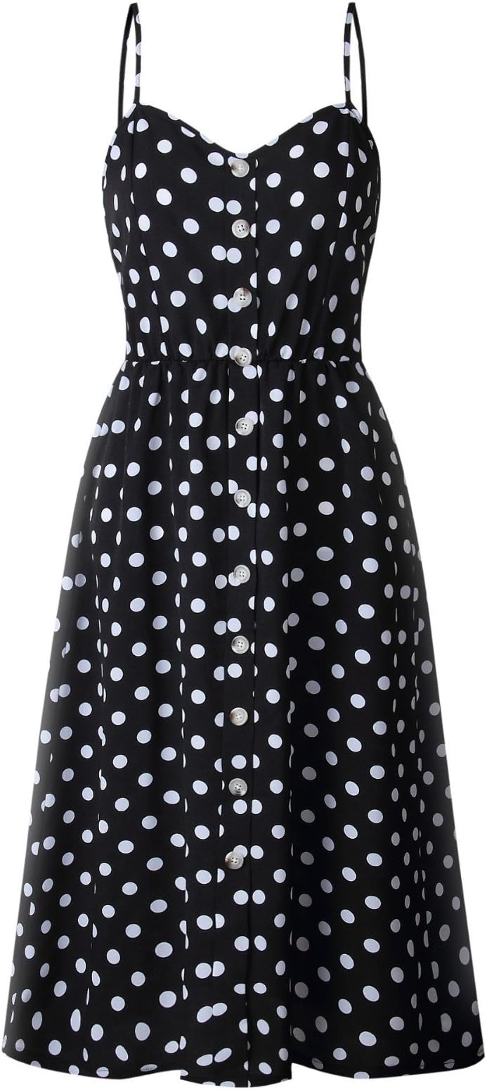 DIOMOR Casual Chiffon Polka Dot Cami Slip A Line Midi Dress for Women Cocktail Elegant Open Back Button Tube Dresses