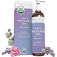 Organic Massage Oil with Lavender Scent (8 fl. oz.) - Non-Greasy Lavender Body Oil, Perfect for Relaxation, Aromatic Lavender