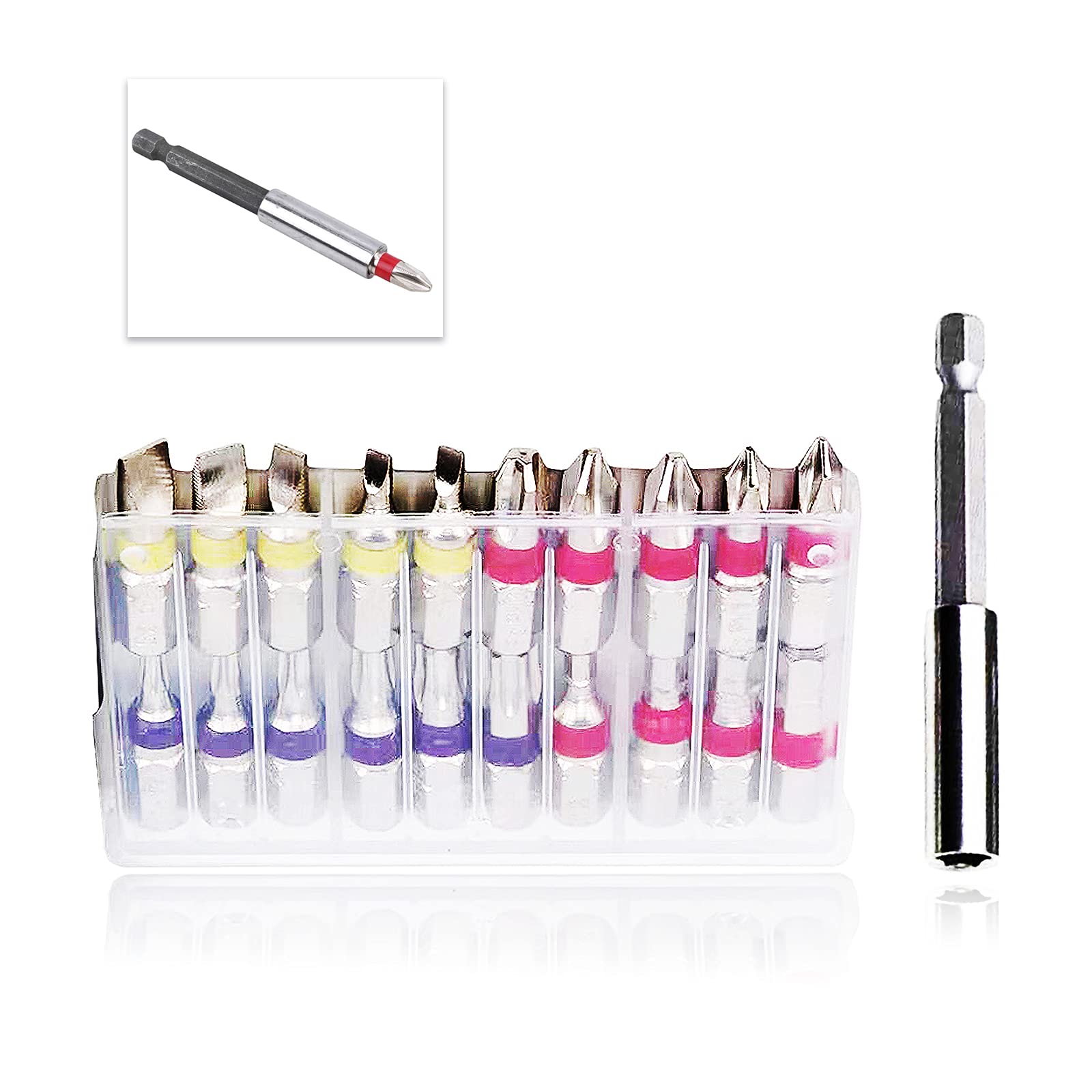 Screwdriver Bit Set Mixed 20 PCS+ Drill Bit Holder 75MM Screwdriver Bits Holder Universal 1/4” Hex Shank Quick Release Magnetic Drill Bit Holder Flexible Drill Bit Extension