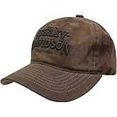 Harley-Davidson Men's H-D Embroidered Script Brown Stone Washed Adjustable Baseball Cap