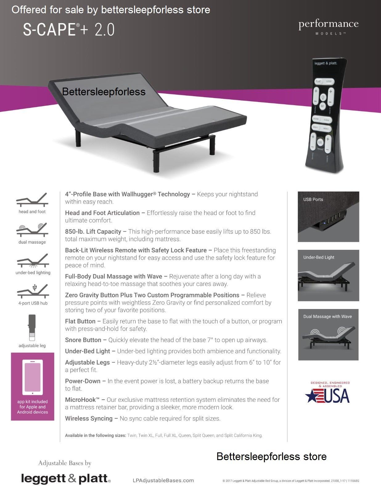 Leggett and Platt S Cape+ Plus 2.0 Adjustable Bed Base! Free White Glove Delivery! Includes Extended 10 year inhome Warranty! 25 year Total warranty! (Queen (60x80))