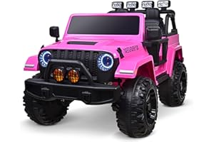 Joywhale 24V 2 Seater Kids Ride on Car Truck 4WD Battery Powered Motorized Easy-Drag Truck, with 4x75W Powerful Engine, Soft Braking, 2.4G Remote Control, Suspension & Free Car Cover, Pink
