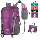 20L Small Hiking Backpack for Women Men, Lightweight Packable Daypack | Water-Resistant Fabric, Quick Access Pocket, Adjustable Strap, Foldable Day pack for Camping, Cycling, Travel (Purple)