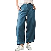 Athlisan Womens Linen Barrel Pants Casual Baggy Wide Leg Palazzo Trousers Summer Beach Capri Pants