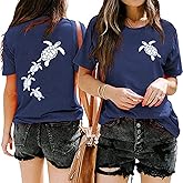 Sea Turtle Shirt for Women Hawaiian Vacation Summer Tops Funny Animal Print Tee Short Sleeves Casual Ocean Beach T Shirt