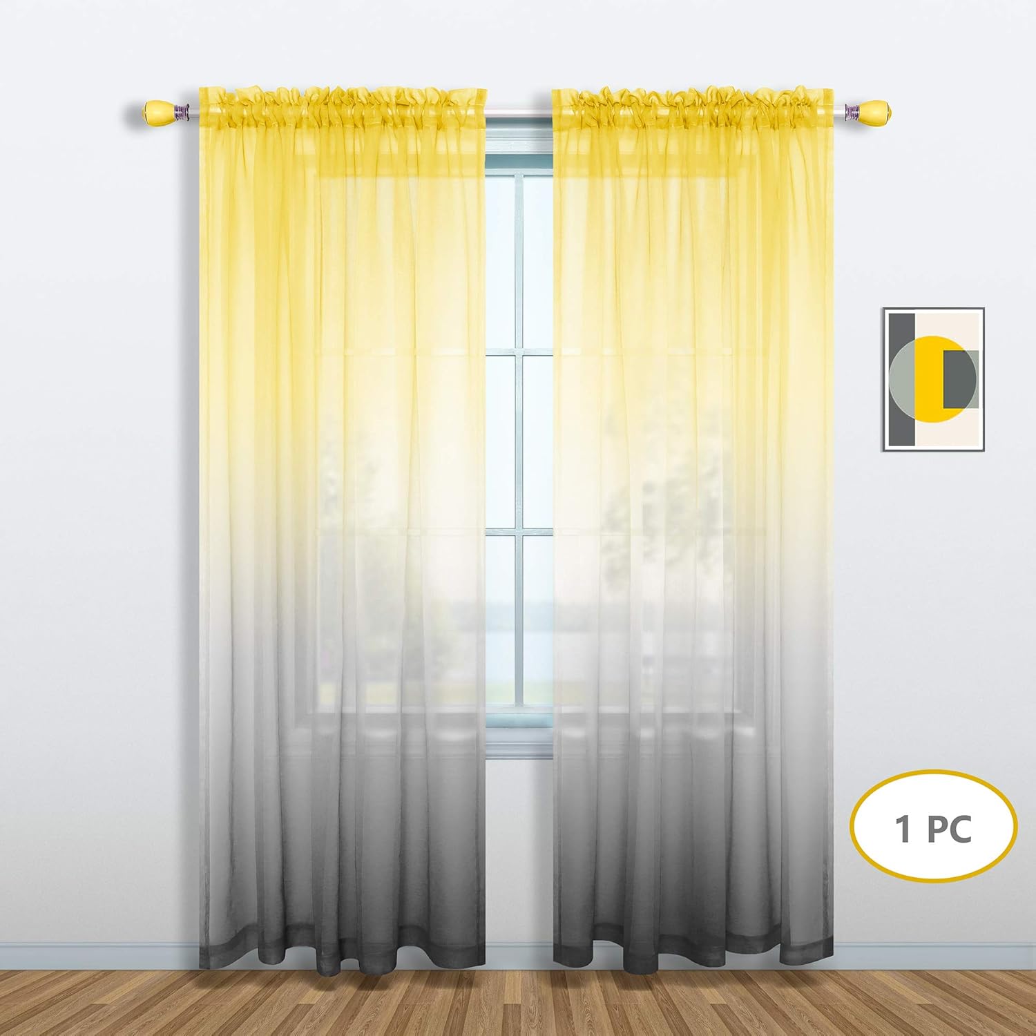 N / A Yellow and Gray Curtains for Living Room Set of 1