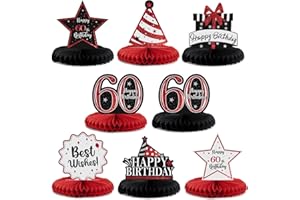 LASKYER Happy 60th Birthday Party Decorations, Glitter Shiny Honeycomb Table Centerpieces Sixty Years Old Birthday Party Photoprop Sign. - Red Glitter