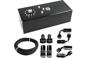 GSTP 20 Gallon Fuel Cell with Cap Level Sender 12FT Oil Feed Line Street Drift Aluminum Black