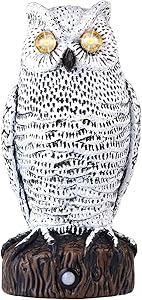 Lubatis Owl Decoy to Scare Birds Away Motion Activated Plastic Owl Scarecrow with Glowing Eyes, Realistic Sound Deterrent to Pigeons, Squirrel, Rabbit