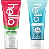 hello Smiling Shark and Fresh Watermelon Fluoride Free Kids Toothpaste Pack, Includes 4.2 oz Smiling Shark Kids and 4.2 oz Fr