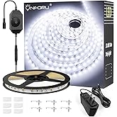 Onforu White LED Strip Lights, 32.8FT 6000K Super Bright Dimmable Tape Light Kit, 600 LEDs Daylight Easter Rope Light, 12V Flexible Strip Lighting for Mirror, Under Cabinet, Home, Bedroom