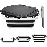 Collapsible BBQ Prep Tub with Lid, Foldable Camping Sink with Colander, Cutting Board, Dish Basin for Kitchen, Bowl, Vegetabl