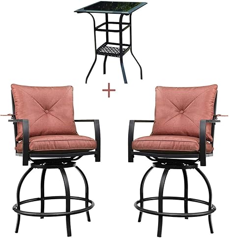 Amazon Com Patiofestival Outdoor Bar Stools Bar Height Patio Chairs Swivel Bar Stool Patio Furniture Tall High Counter Chair Bistro Set With Glass Top Table Back Padded Cushion For Balcony Pub 3pcs Red