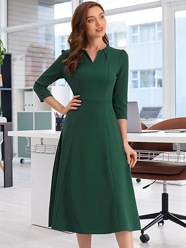 Allegra K Women's 3/4 Sleeve Dresses V Neck Elegant A-Line Work Business  Formal Midi Dress with Pockets Medium Dark Green in Kenya | Whizz Dresses